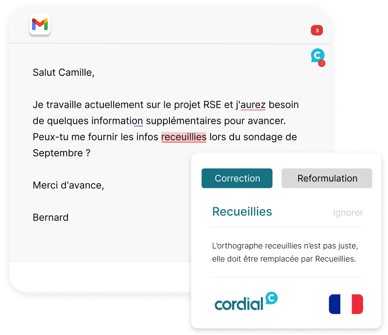 Le correcteur Cordial corrige l'orthographe sur Gmail